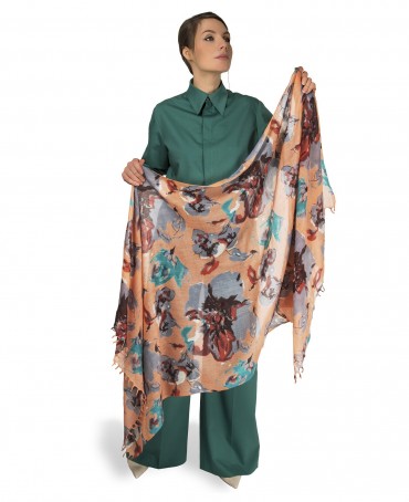 Палантин Женский W40-GRANDE.FLEUR/CORAL